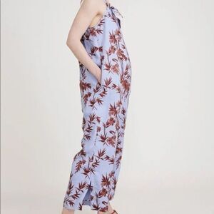 Hatch Noa Blue Floral Linen Maternity Jumpsuit Adjustable Straps Size 1 (S/XS)